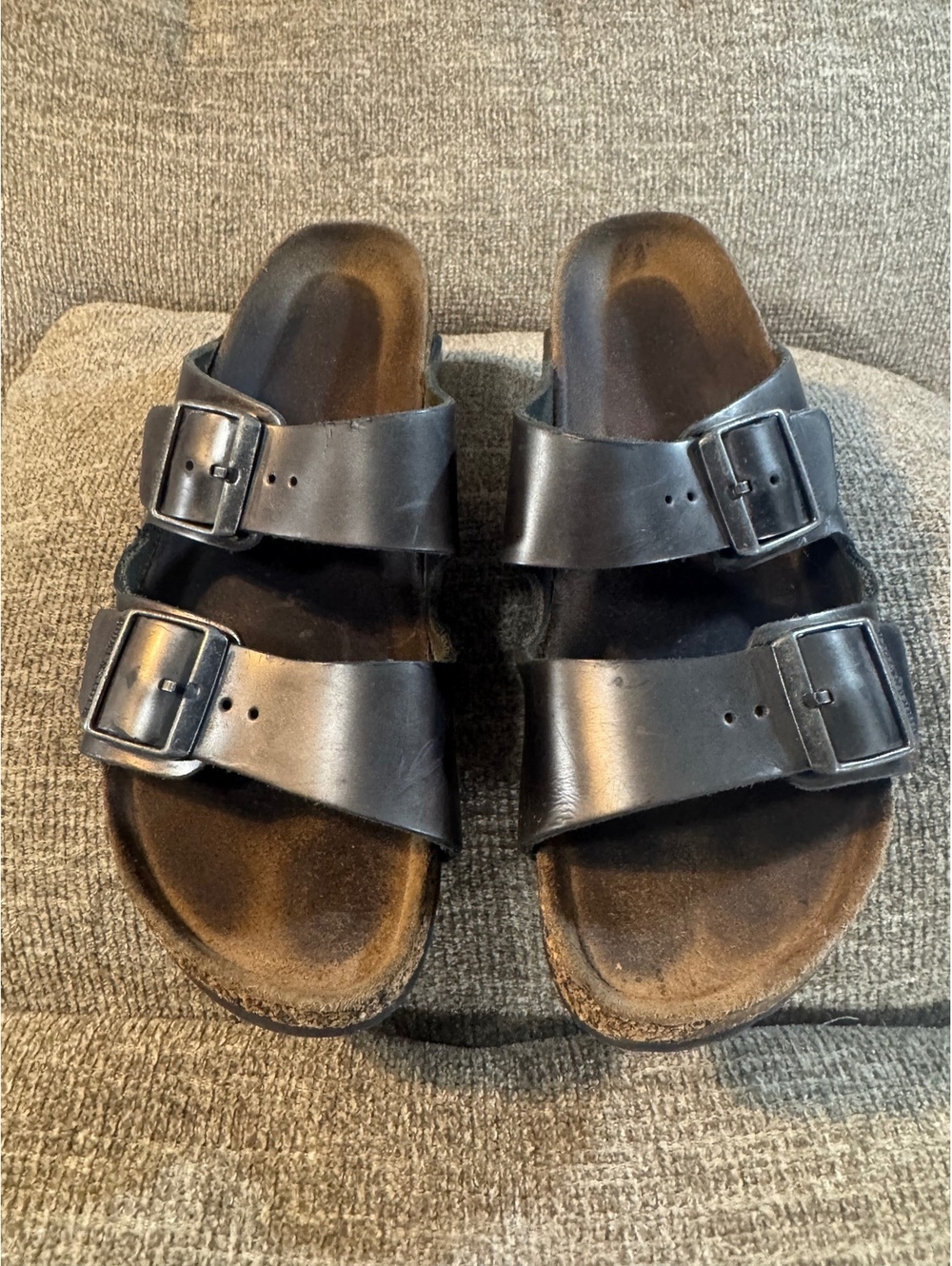 Birkenstock Arizona Two-Strap Leather Sandals - Black Metallic Women’s size 7